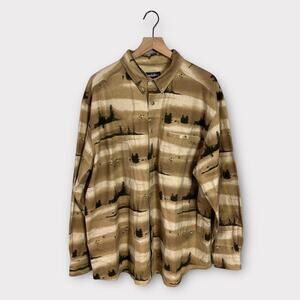 Woolrich Khaki Tree Scene and Geese Flannel Button Down Shirt Size 2XL
